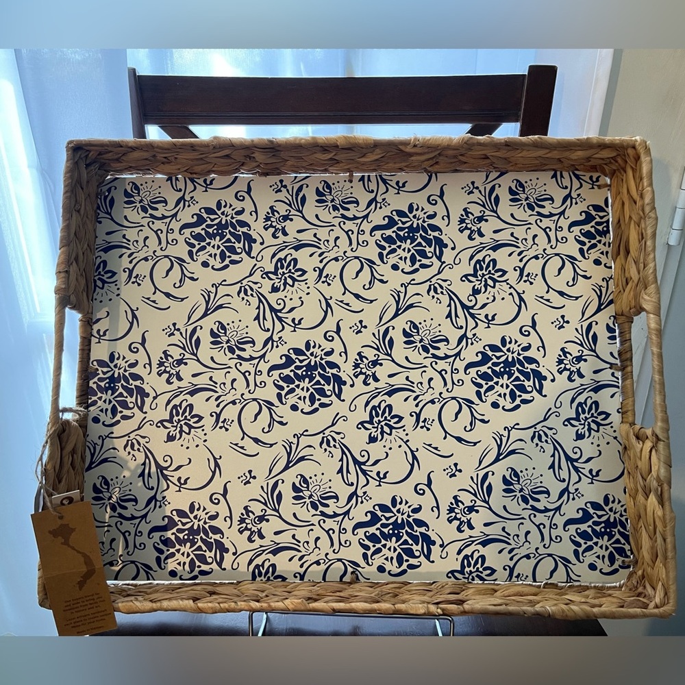 Large Chinoiserie Rattan Serving Tray